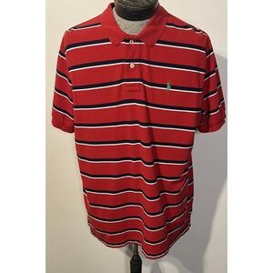 Polo Ralph Lauren Polo Shirt Mens XL Red Navy Stripe 100% Cotton Casual
